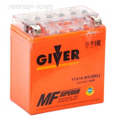 Аккумулятор GIVER ENERGY 12V/14Ач (YTX16-BS) GEL